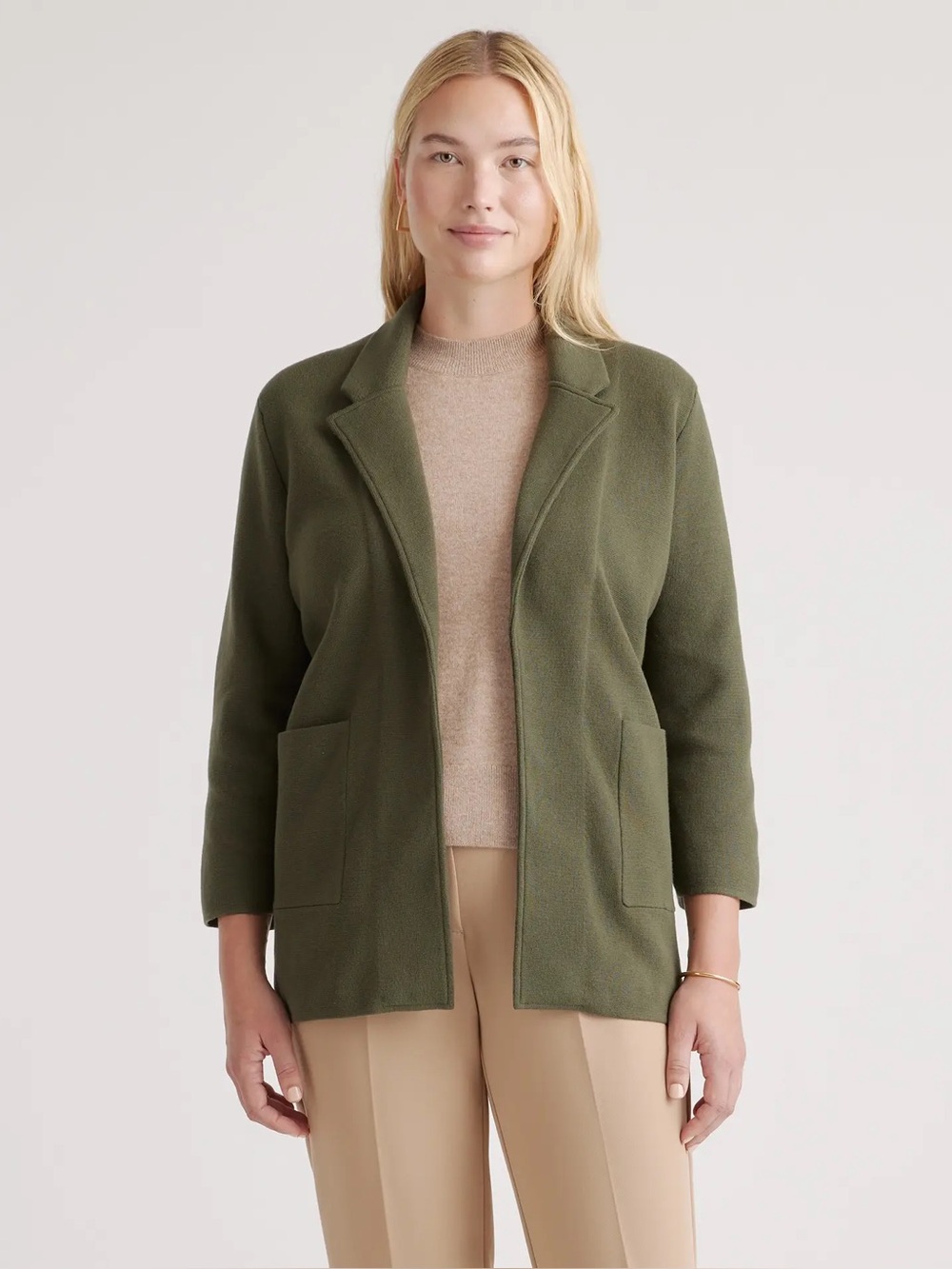 Quince 100% Organic Cotton Knit Blazer Women’s Medium Dark Olive